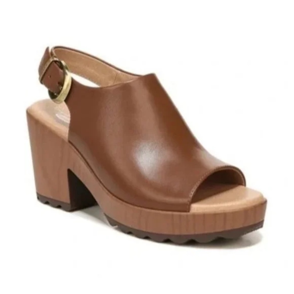 Dr. Scholl's Wind Down leather Slingback chunky heels Copper Brown Sz 10 New